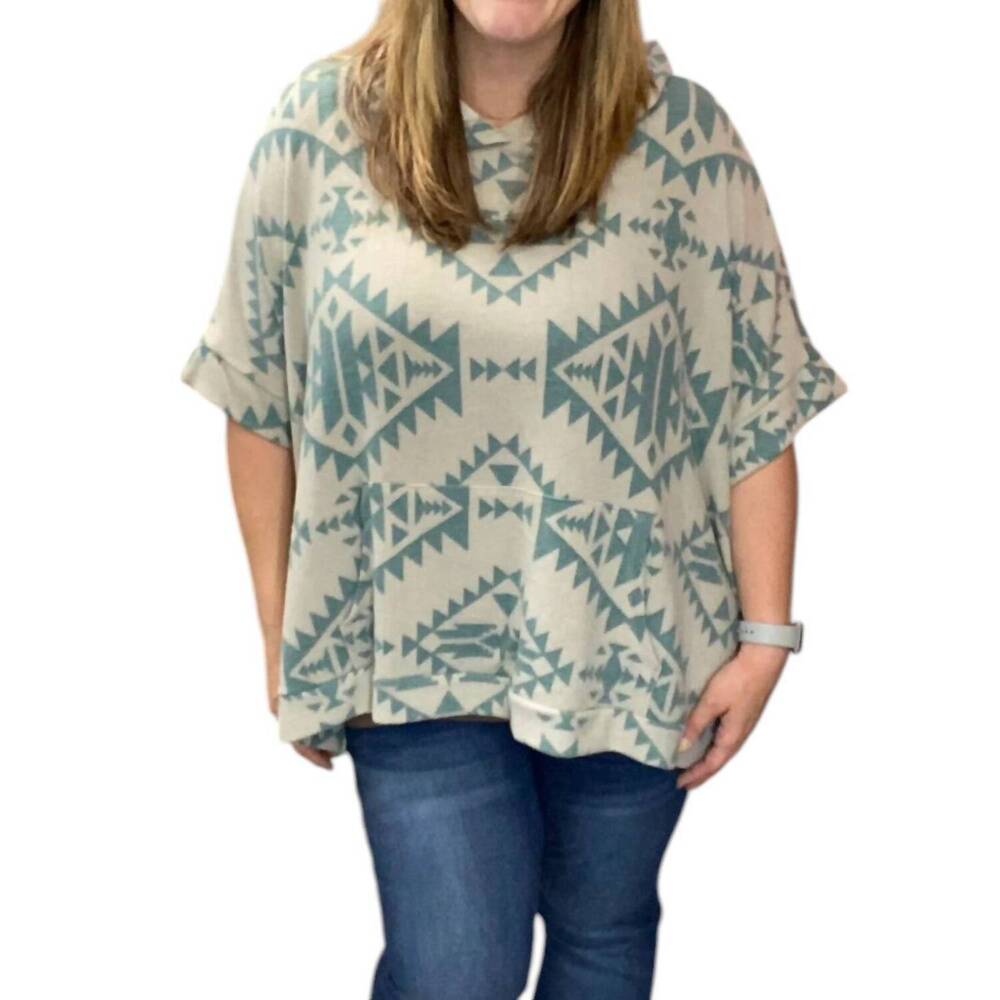NEW HONEYME aztec hoodie poncho in teal